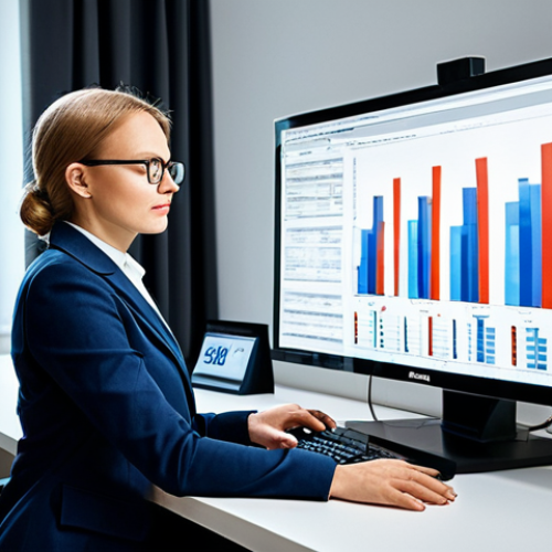 Home 8 Business Insights**
"A well-dressed business analyst in a modern Warsaw office, examining charts and data on a computer screen, fully clothed, professional dress, safe for work, perfect anatomy, natural proportions, professional photography, high quality. The data displayed should reference typical Polish business metrics like ZUS contributions or sales figures in PLN. The overall mood should be one of thoughtful analysis and problem-solving. Family-friendly, appropriate content."
**